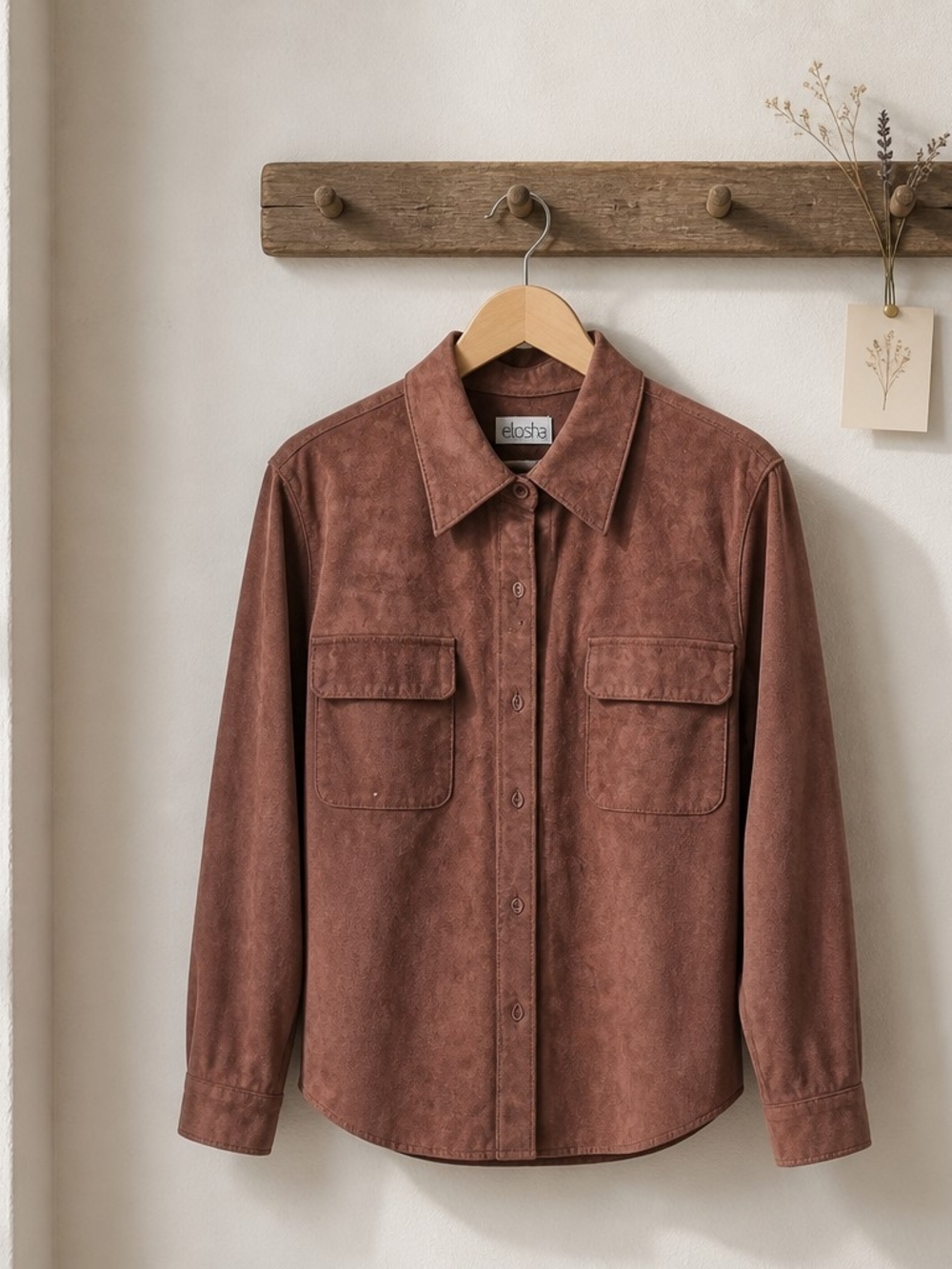 Elosha Brown Suede Button-Up Shirt Jacket